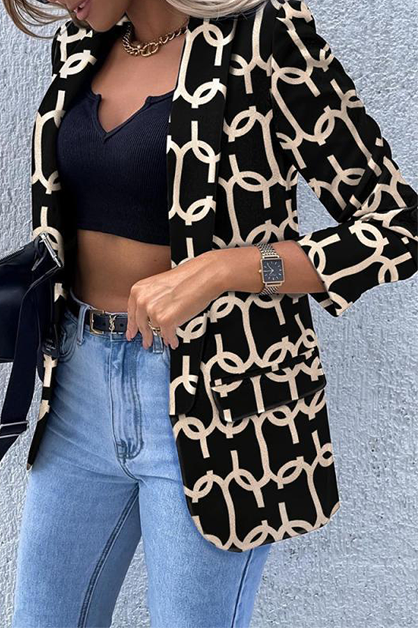 Fashion Casual Print Patchwork Turndown Collar Outerwear