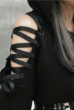 Party Print Hollowed Out Patchwork Hooded Collar Tops