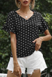 Fashion Street Polka Dot Patchwork V Neck T-Shirts