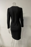 Fashion Sexy Solid Zipper V Neck Pencil Skirt Dresses