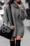 Casual Solid Patchwork Basic Turtleneck Dresses