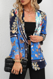 Elegant Print Patchwork Buttons Turndown Collar Outerwear