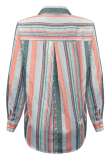 Casual Striped Patchwork Turndown Collar Tops