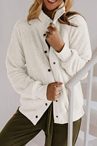 Solid Patchwork Buckle Mandarin Collar Outerwear