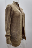 Casual Solid Patchwork Pocket V Neck Tops Sweater