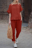 Casual Solid Flounce O Neck Short Sleeve Two Pieces