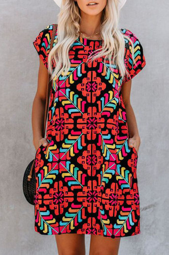Fashion Street Print Patchwork O Neck A Line Dresses