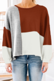 Casual Patchwork Contrast O Neck Tops Sweater