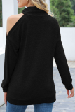 Casual Solid Hollowed Out Patchwork Half A Turtleneck Tops