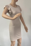 Casual Solid Flounce O Neck Pencil Skirt Dresses