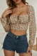 Street Vintage Floral Frenulum Fold Square Collar Tops