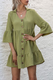 Fashion Street Solid Patchwork Turndown Collar A Line Dresses