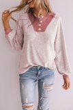Casual Patchwork Buckle Contrast O Neck Tops