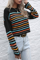 Fashion Street Striped Patchwork O Neck Tops