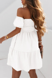 Casual Solid Patchwork Off the Shoulder Cake Skirt Dresses