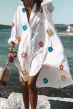 Casual Print Patchwork Turndown Collar Shirt Dress Dresses