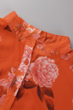 Fashion Casual Print Patchwork Turndown Collar Long Sleeve Dresses