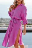 Casual Solid Patchwork Turndown Collar Shirt Dress Dresses