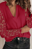 Elegant Solid Lace Hollowed Out V Neck Tops
