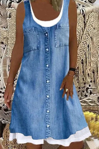 Fashion Street Solid Patchwork U Neck A Line Dresses