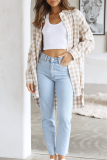 Casual Plaid Patchwork Turndown Collar Tops