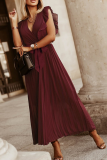 Casual Solid Patchwork V Neck Cake Skirt Dresses
