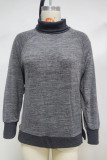 Casual Solid Contrast Half A Turtleneck Tops