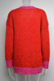 Casual Elegant Patchwork Pocket Buckle Contrast V Neck Outerwear Sweater