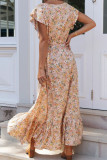 Fashion Street Print Patchwork V Neck Waist Skirt Dresses