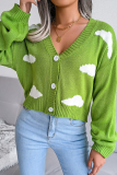 Casual Patchwork Buckle Contrast V Neck Tops Sweater