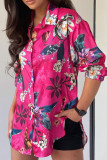 Fashion Casual Print Patchwork Turndown Collar Tops