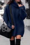 Casual Solid Patchwork Basic Turtleneck Dresses