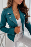 Fashion Casual Solid Buttons Zipper Turndown Collar Outerwear
