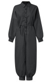 Casual College Solid With Belt Printing Turndown Collar Loose Jumpsuits