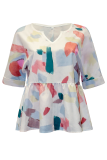 Casual Print Flounce V Neck T-Shirts