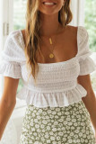 Fashion Street Solid Patchwork Square Collar T-Shirts