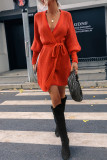 Fashion Solid With Belt O Neck Tops