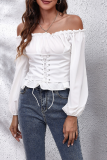 Casual Solid Patchwork Off the Shoulder Tops