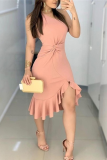 Casual Solid Patchwork One Shoulder Trumpet Mermaid Dresses