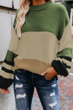 Casual Striped Patchwork Contrast O Neck Tops Sweater