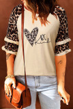 Casual Print Leopard Patchwork O Neck T-Shirts