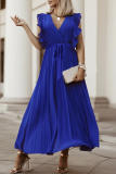 Casual Solid Patchwork V Neck Cake Skirt Dresses