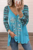 Fashion Casual Print Patchwork V Neck T-Shirts