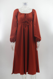 Fashion Elegant Solid Frenulum Fold U Neck A Line Dresses