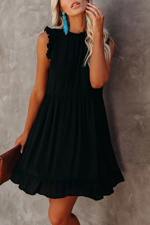 Casual Solid Flounce Half A Turtleneck Cake Skirt Dresses