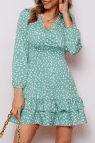 Fashion Street Print Patchwork V Neck Princess Dresses