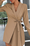 Fashion Solid Patchwork Turndown Collar Shirt Dress Dresses
