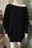 Casual Solid Patchwork Off the Shoulder Tops Sweater