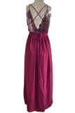 Casual Solid Patchwork V Neck Waist Skirt Dresses