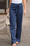 Casual Solid Patchwork Basic Loose Straight Solid Color Bottoms